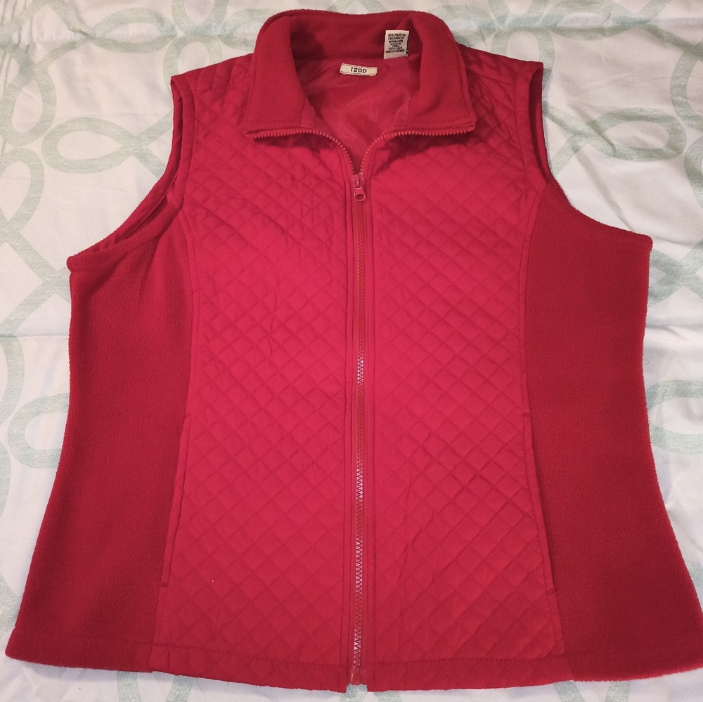 Izod Red Warm Quilted Zip Up Vest Large